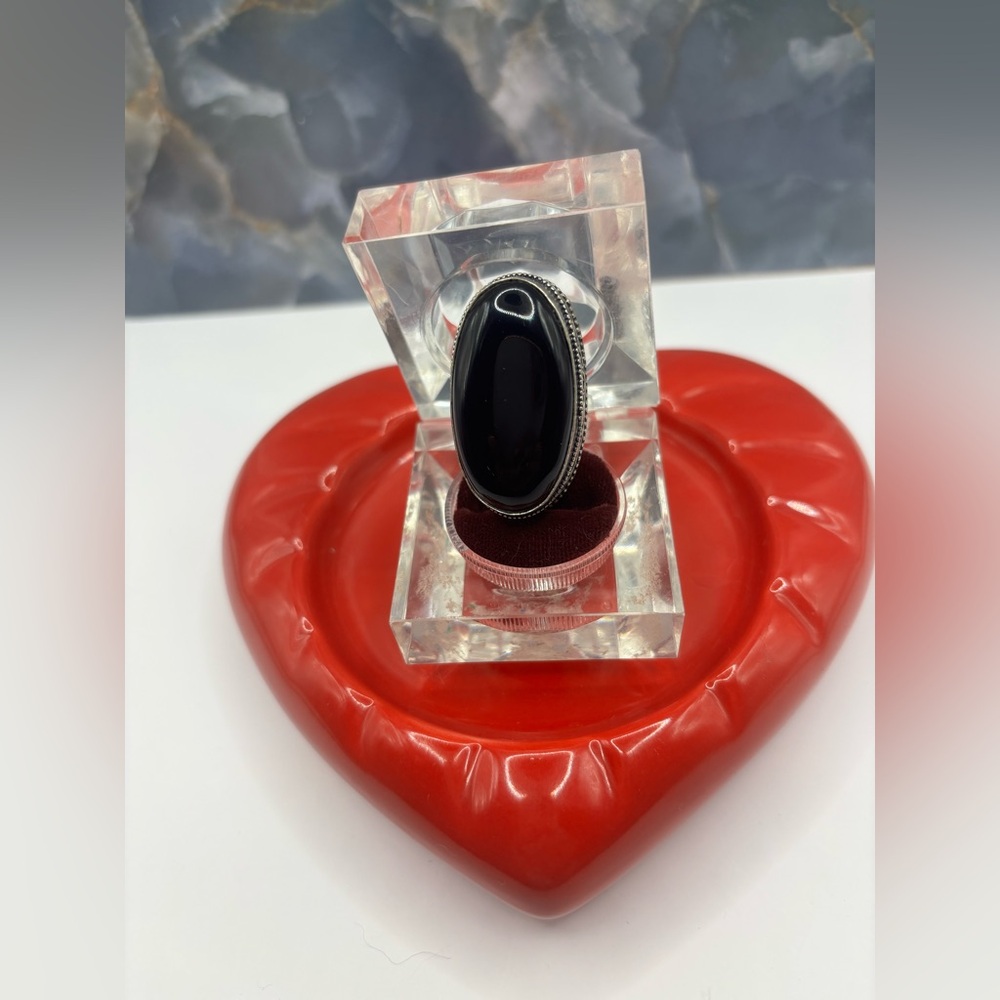 New Handmade Black Onyx Gemstone Ring On Sterling Silver Sz 7